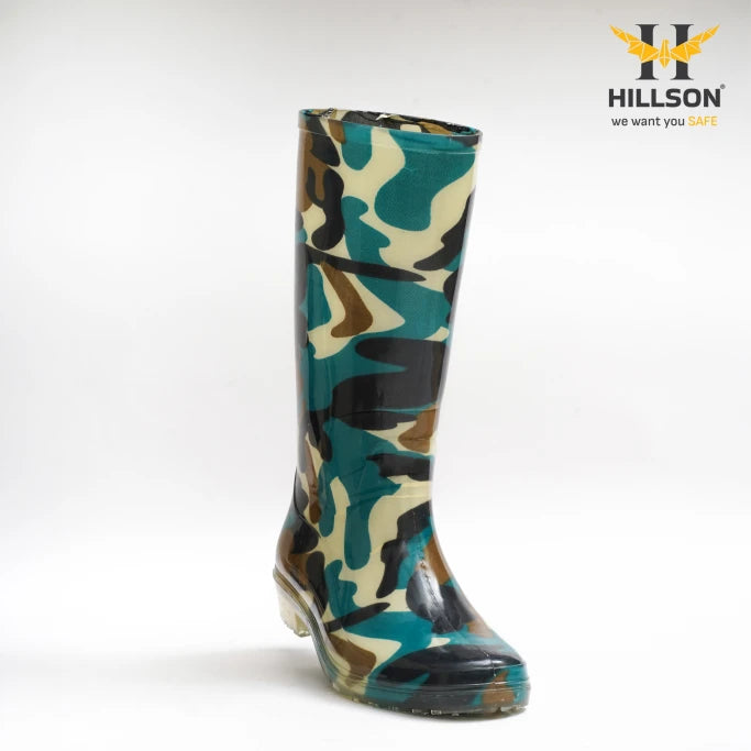 Hillson Jungli Gumboots (Military Green) – 100% Waterproof Knee-Length Safety Rain Boots with Anti-Skid Sole for Agriculture, Monsoon & Construction