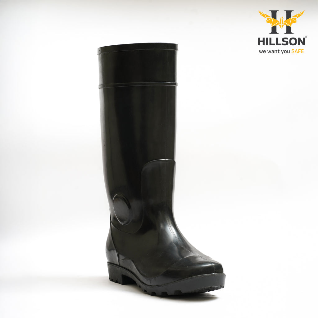 Hillson Century Black Gumboots 15 inch height– 100% Waterproof Heavy-Duty PVC Safety Boots with Anti-Skid Sole for Agriculture, Monsoon & Construction UK size 11