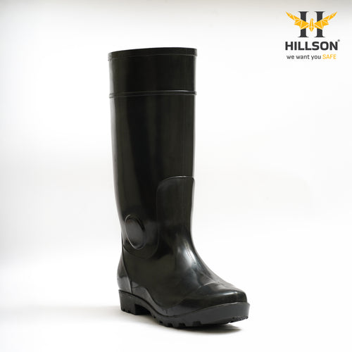 Hillson Century Black Gumboots 15 inch height– 100% Waterproof Heavy-Duty PVC Safety Boots with Anti-Skid Sole for Agriculture, Monsoon & Construction UK size 11