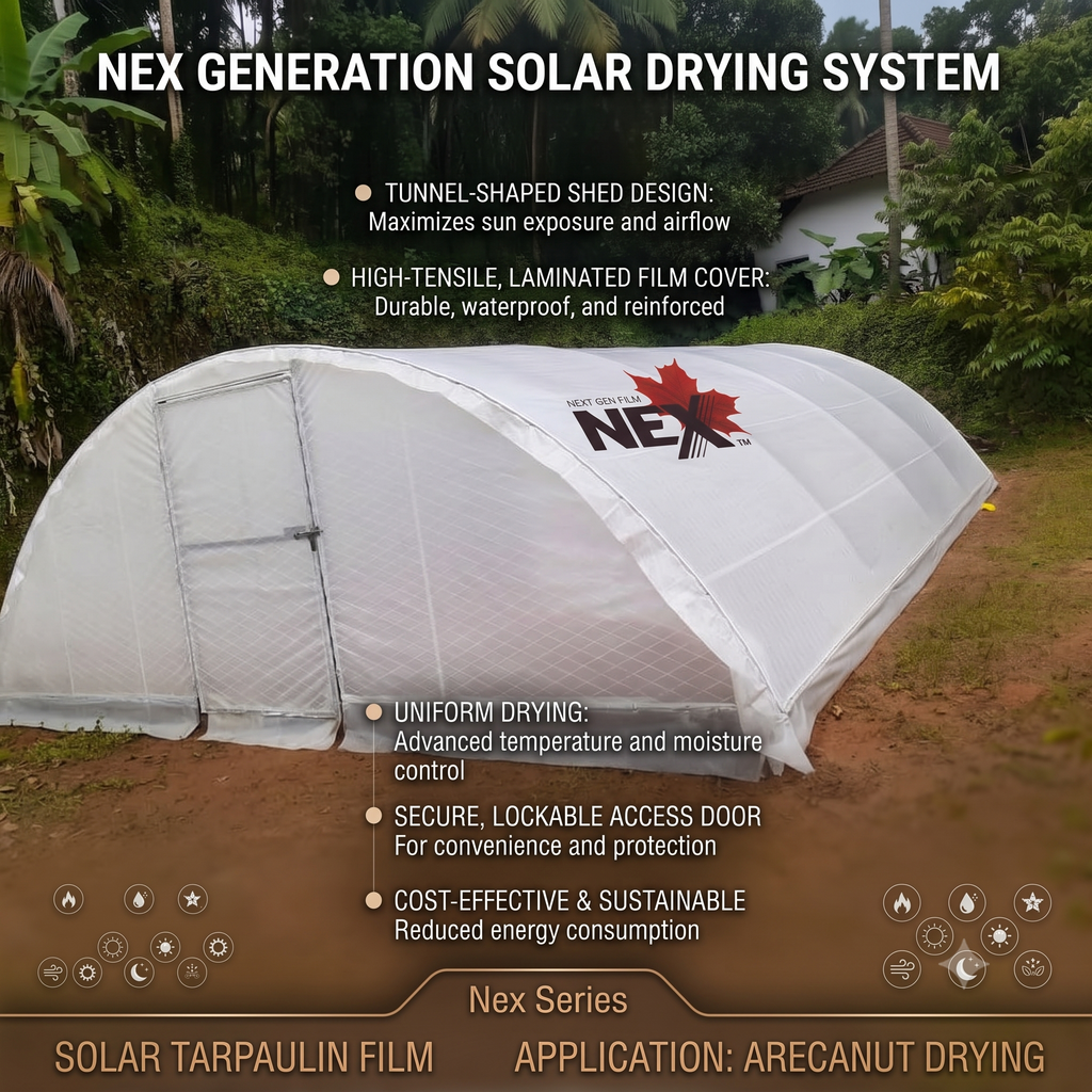 Nex 120 GSM Transparent Solar Tarpaulin – 7-Layer Cross-Laminated UV Solar Dryer Sheet for Agriculture, Crop Drying Sheds & Tents (IS 14611 Certified)