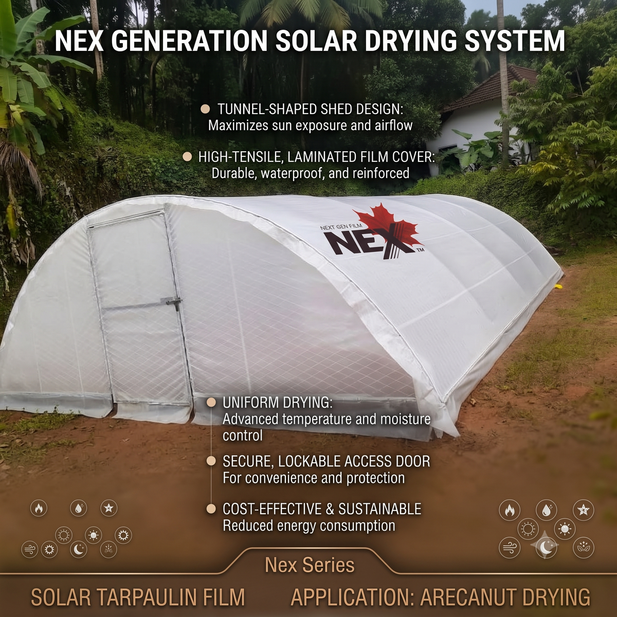 Nex 120 GSM Transparent Solar Tarpaulin – 7-Layer Cross-Laminated UV Solar Dryer Sheet for Agriculture, Crop Drying Sheds & Tents (IS 14611 Certified)