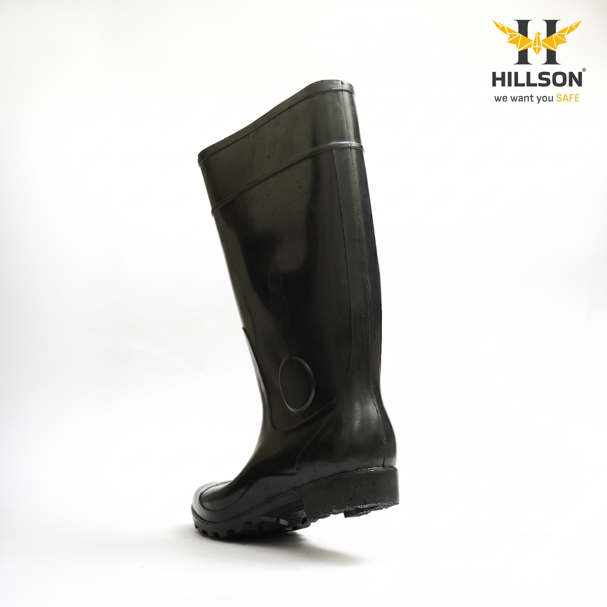 Hillson Century Black Gumboots 15 inch height– 100% Waterproof Heavy-Duty PVC Safety Boots with Anti-Skid Sole for Agriculture, Monsoon & Construction UK size 11