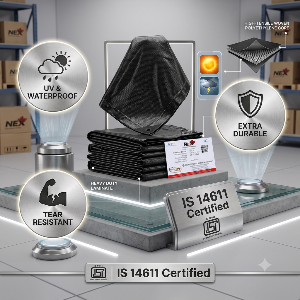 Nex 120 GSM Mega-Jumbo Black Silver Tarpaulin  Commercial Grade 7-Layer Cross Laminated Cover for Agricultural Warehousing & Infrastructure (IS 14611 & ISO 9001 Certified)