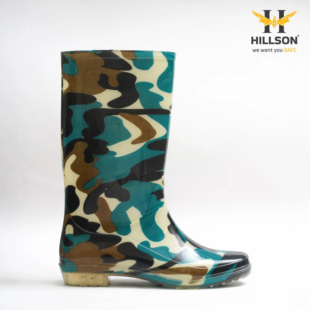 Hillson Jungli Gumboots (Military Green) – 100% Waterproof Knee-Length Safety Rain Boots with Anti-Skid Sole for Agriculture, Monsoon & Construction