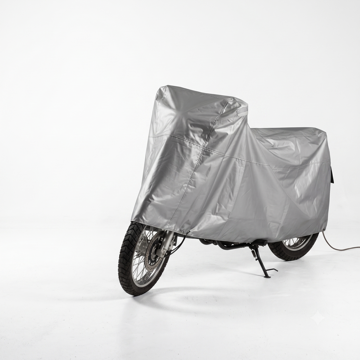 ShieldX waterproof two-wheeler cover fitted on a motorcycle