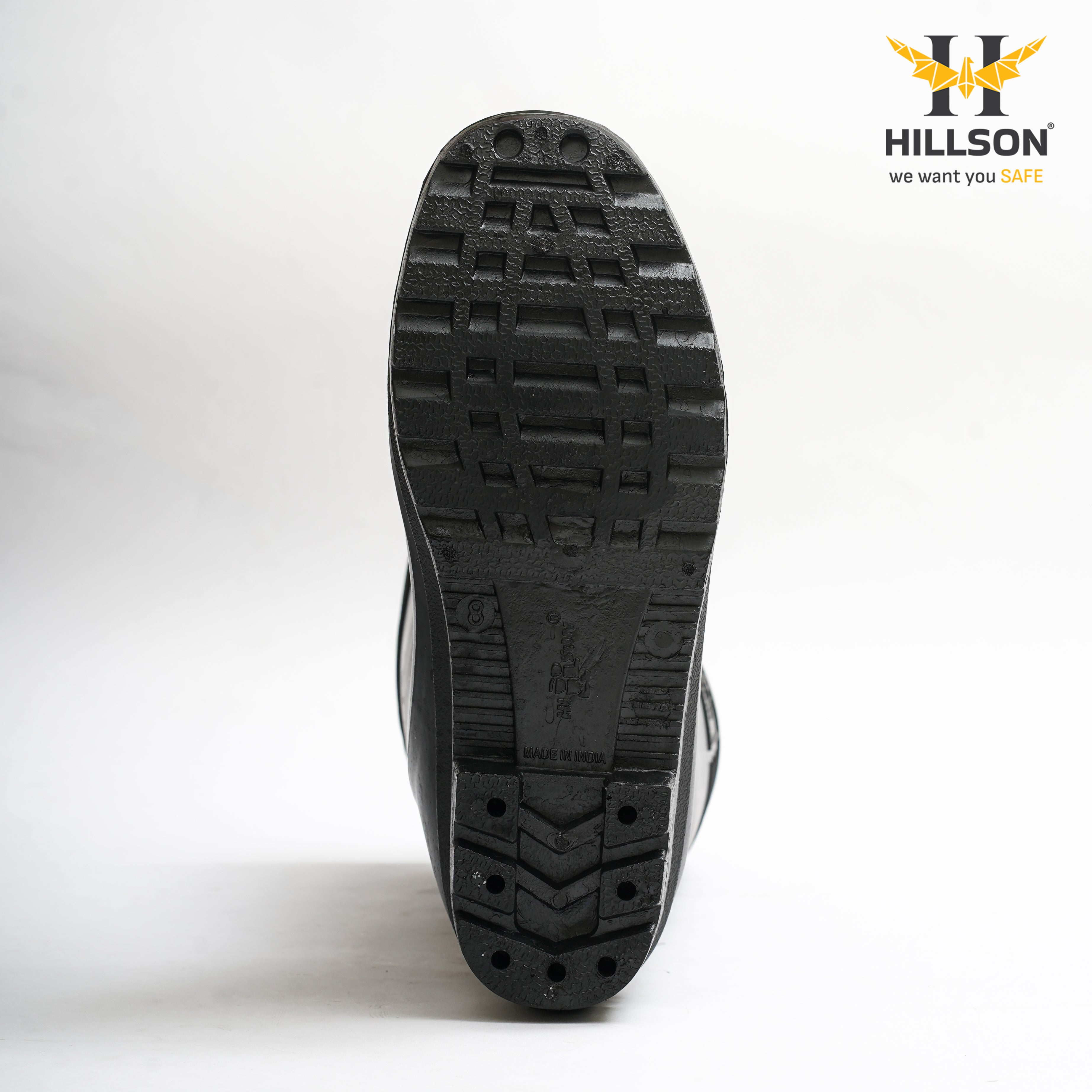 Hillson Welcome Black Gumboots – 100% Waterproof Safety Boots with Hard PVC Anti-Skid Outsole for Construction, Agriculture & Chemical Protection