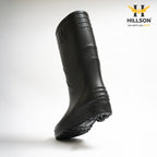 Hillson Welcome Black Gumboots – 100% Waterproof Safety Boots with Hard PVC Anti-Skid Outsole for Construction, Agriculture & Chemical Protection