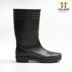 Hillson Welcome Black Gumboots – 100% Waterproof Safety Boots with Hard PVC Anti-Skid Outsole for Construction, Agriculture & Chemical Protection