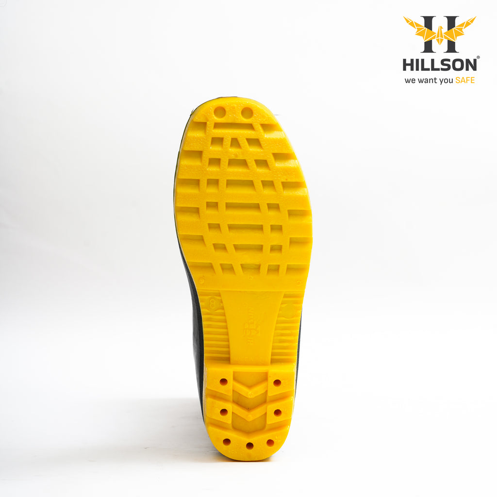 Hillson Welcome Yellow Gumboots – 100% Waterproof Heavy-Duty PVC Safety Boots with Anti-Skid Sole for Agriculture, Construction & Chemical Protection