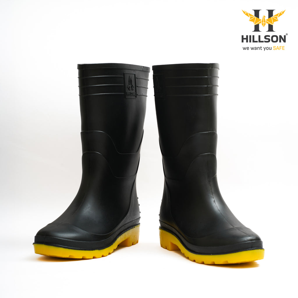 Hillson Welcome Yellow Gumboots – 100% Waterproof Heavy-Duty PVC Safety Boots with Anti-Skid Sole for Agriculture, Construction & Chemical Protection