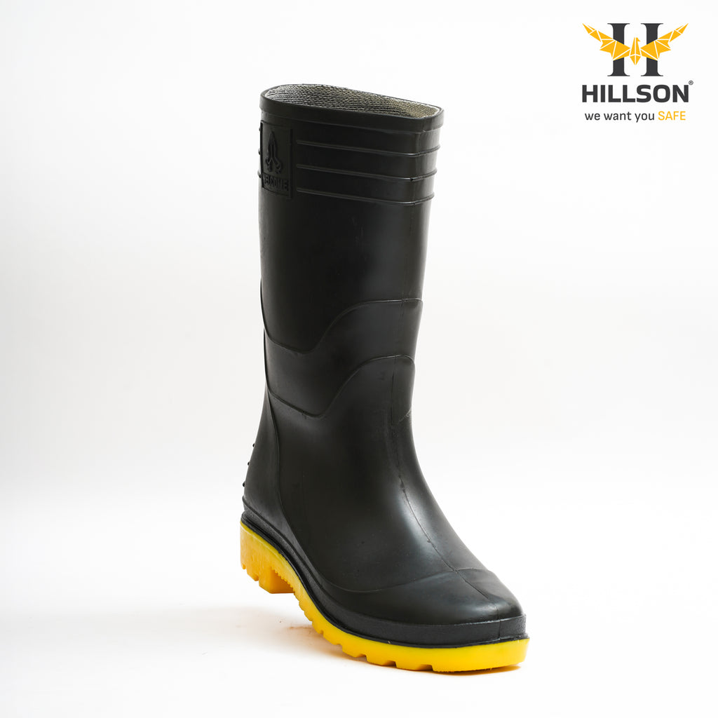 Hillson Welcome Yellow Gumboots – 100% Waterproof Heavy-Duty PVC Safety Boots with Anti-Skid Sole for Agriculture, Construction & Chemical Protection