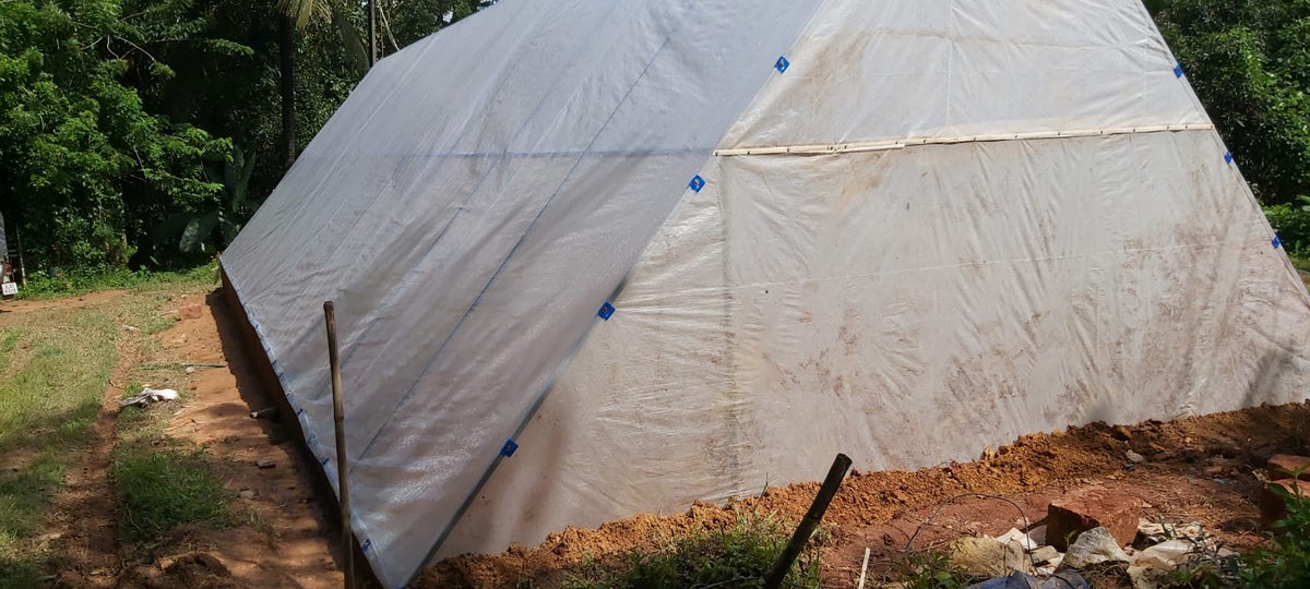 Solar-Shield 120 GSM Clear Farm Polyhouse Film – Multi-Layer Cross-Laminated Greenhouse Drying Tarpaulin (IS 14611 BIS Approved)
