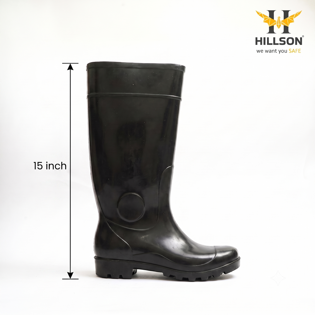 Hillson Century 11-Inch Dual Density PVC Gumboots, 15 inch height – IS 15298 (Part-4) Certified Waterproof Safety Boots with Sweat-Absorbent Lining