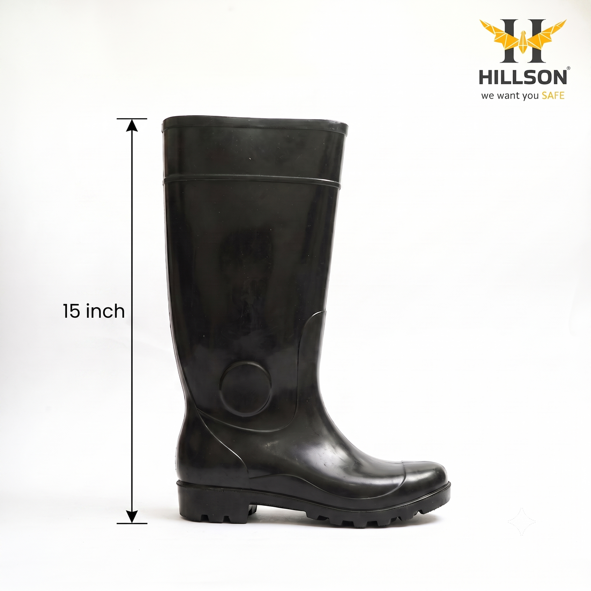 Hillson Century 11-Inch Dual Density PVC Gumboots, 15 inch height – IS 15298 (Part-4) Certified Waterproof Safety Boots with Sweat-Absorbent Lining
