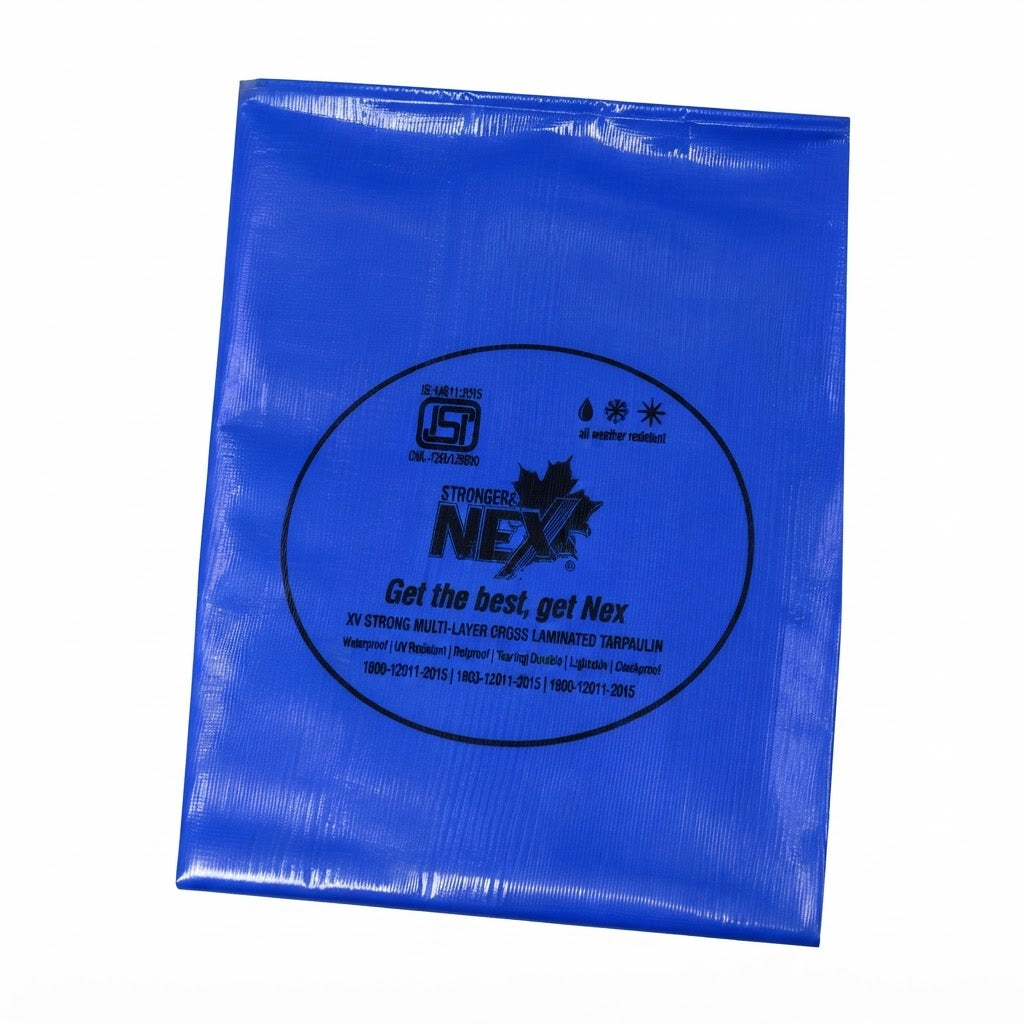 Nex 120 GSM Ultra-Jumbo Blue Tarpaulin – Industrial 7-Layer Cross Laminated Sheet for Commercial Farms & Infrastructure (IS 14611 & ISO 9001 Certified)